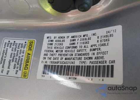 2012 Acura Tl 3.5 from USA, damaged, VIN 19UUA8F50CA031040